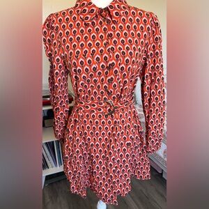 Zara Vibrant Orange Patterned Long Sleeve Dress